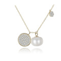 CZ Crystal Silver Freshwater Bread Pearl Pendant Necklaces